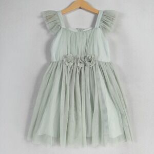 Popatu Dress Girl 5 Aqua Blue Green Tulle 3D Flower Girl Party Birthday Occasion